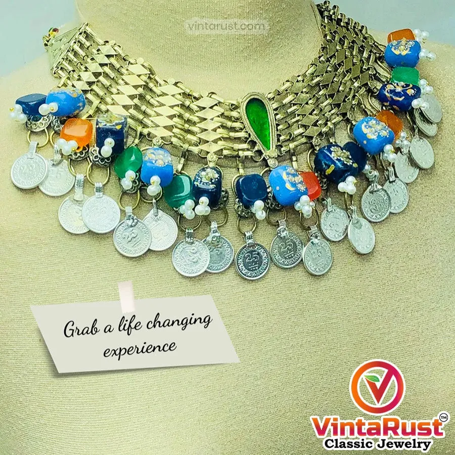 Statement Coins Choker MulticolorStones