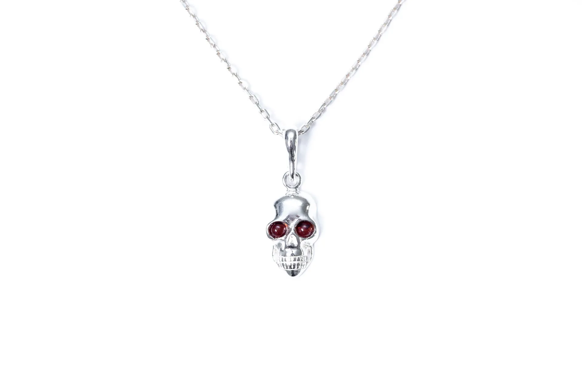 Sterling Silver Skull Necklace with Baltic Amber Stone Eyes