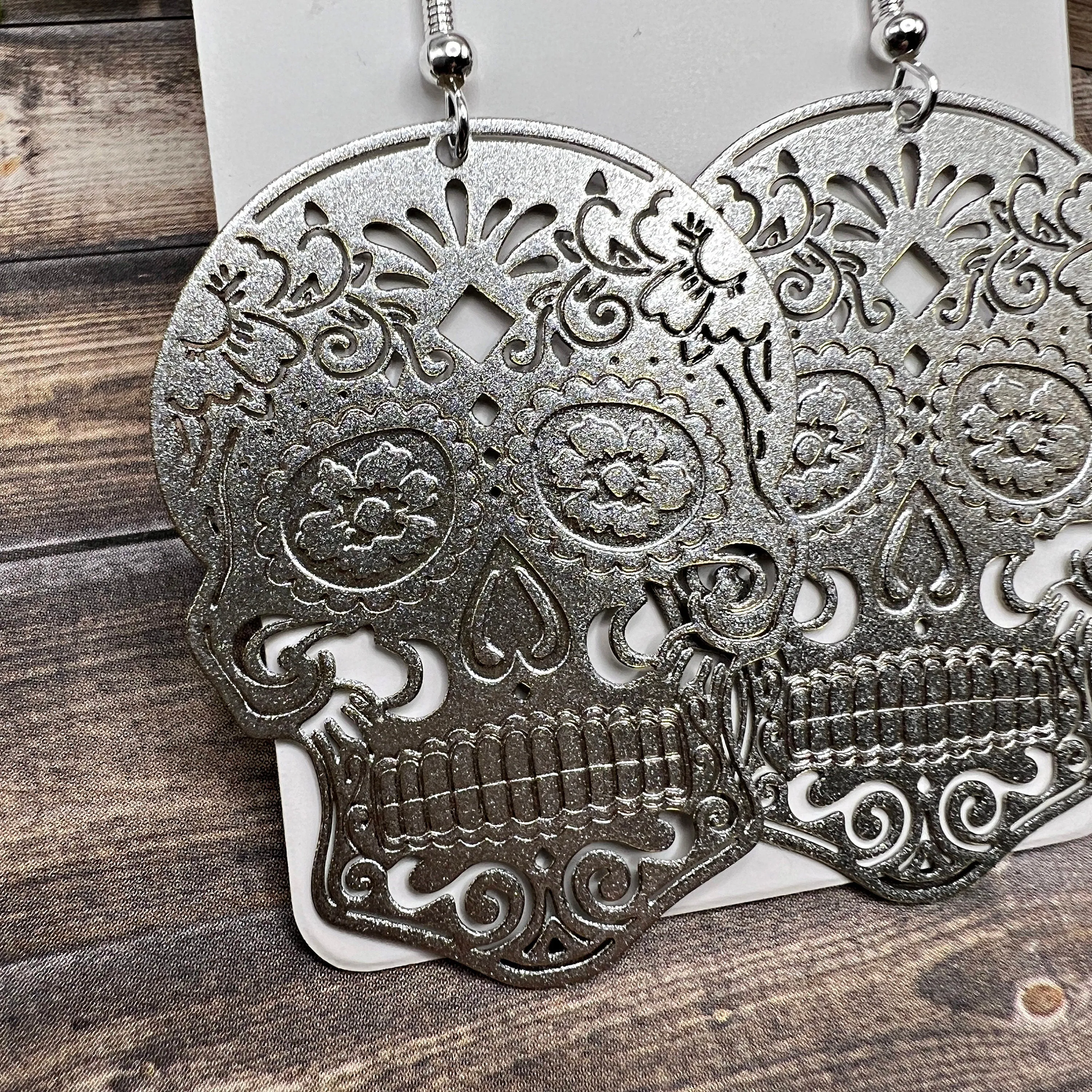 Sugar Skull Filigree Halloween Spooky Lightweight Black or Silver  Earrings, Hypoallergenic Gift