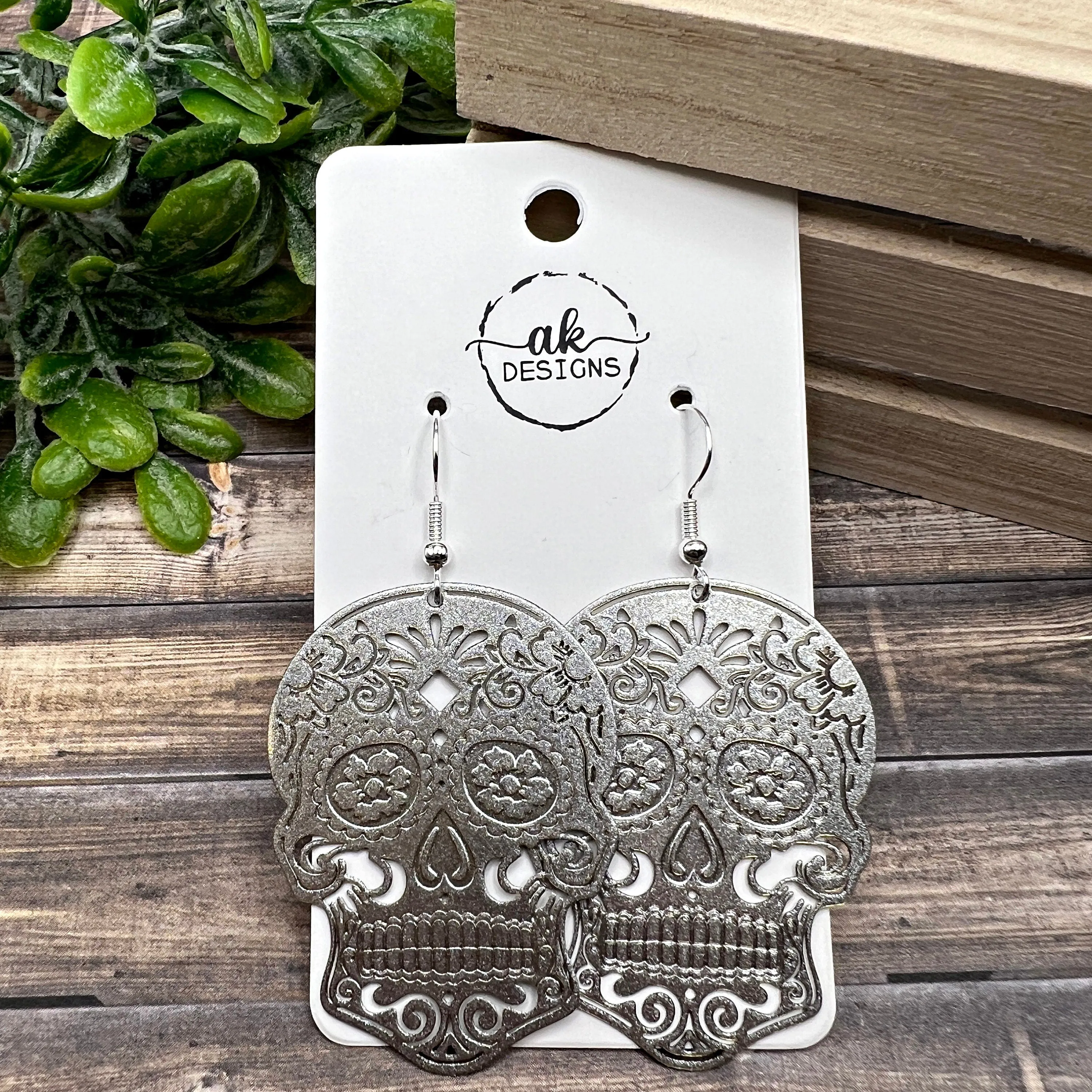 Sugar Skull Filigree Halloween Spooky Lightweight Black or Silver  Earrings, Hypoallergenic Gift