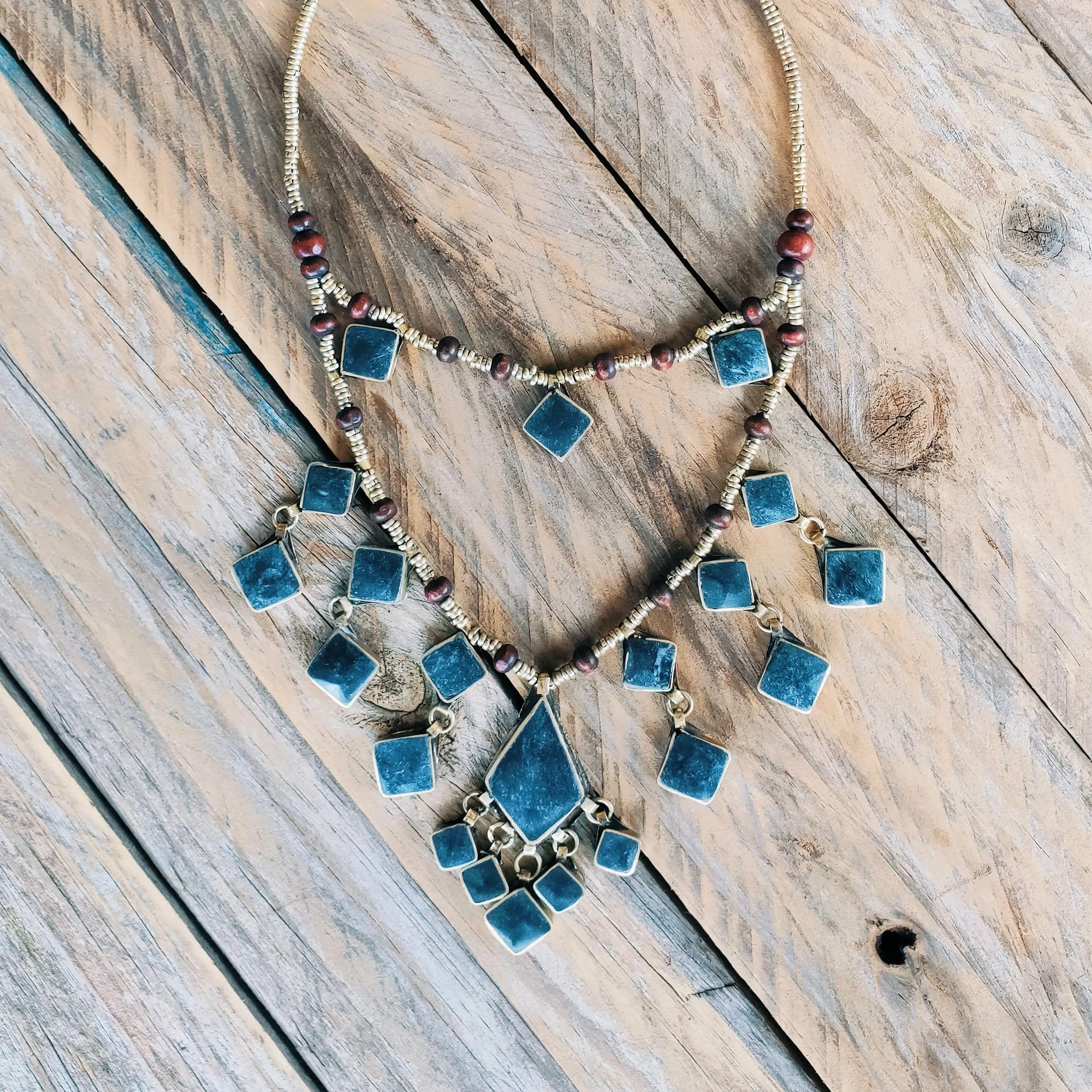 Tribal Diamond Shaped Black Stone boho necklace