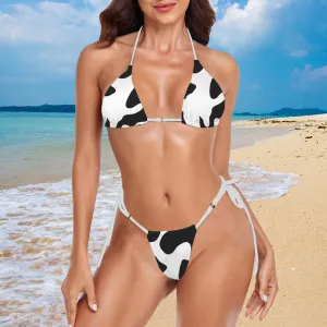 Vampire Art Glam Halter String Bikini Swimsuit Set - Cowgirl Cowhide Pattern