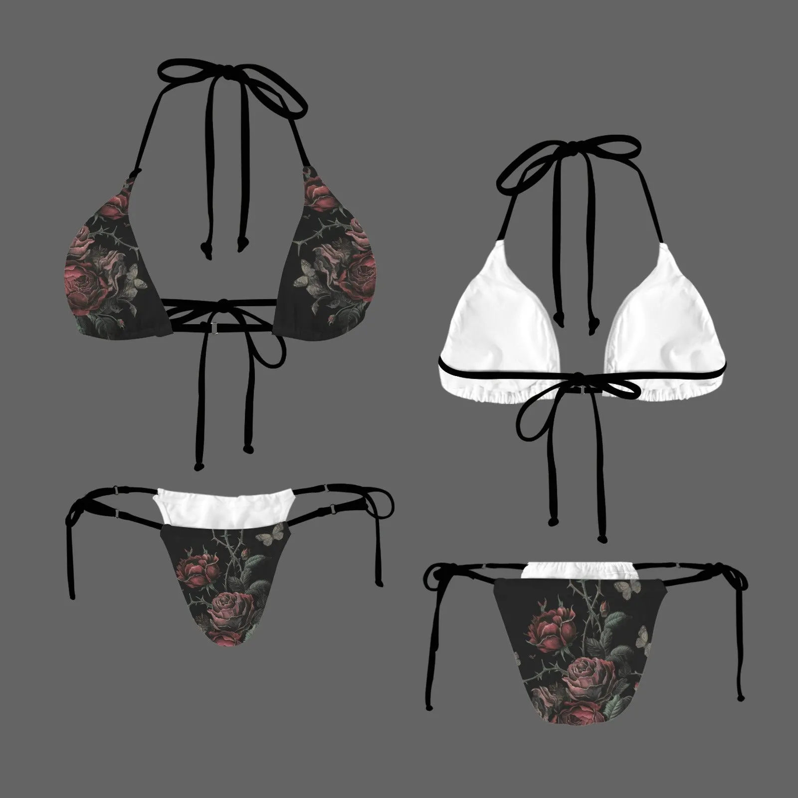 Vampire Art Glam Halter String Bikini Swimsuit Set -  Goth Roses