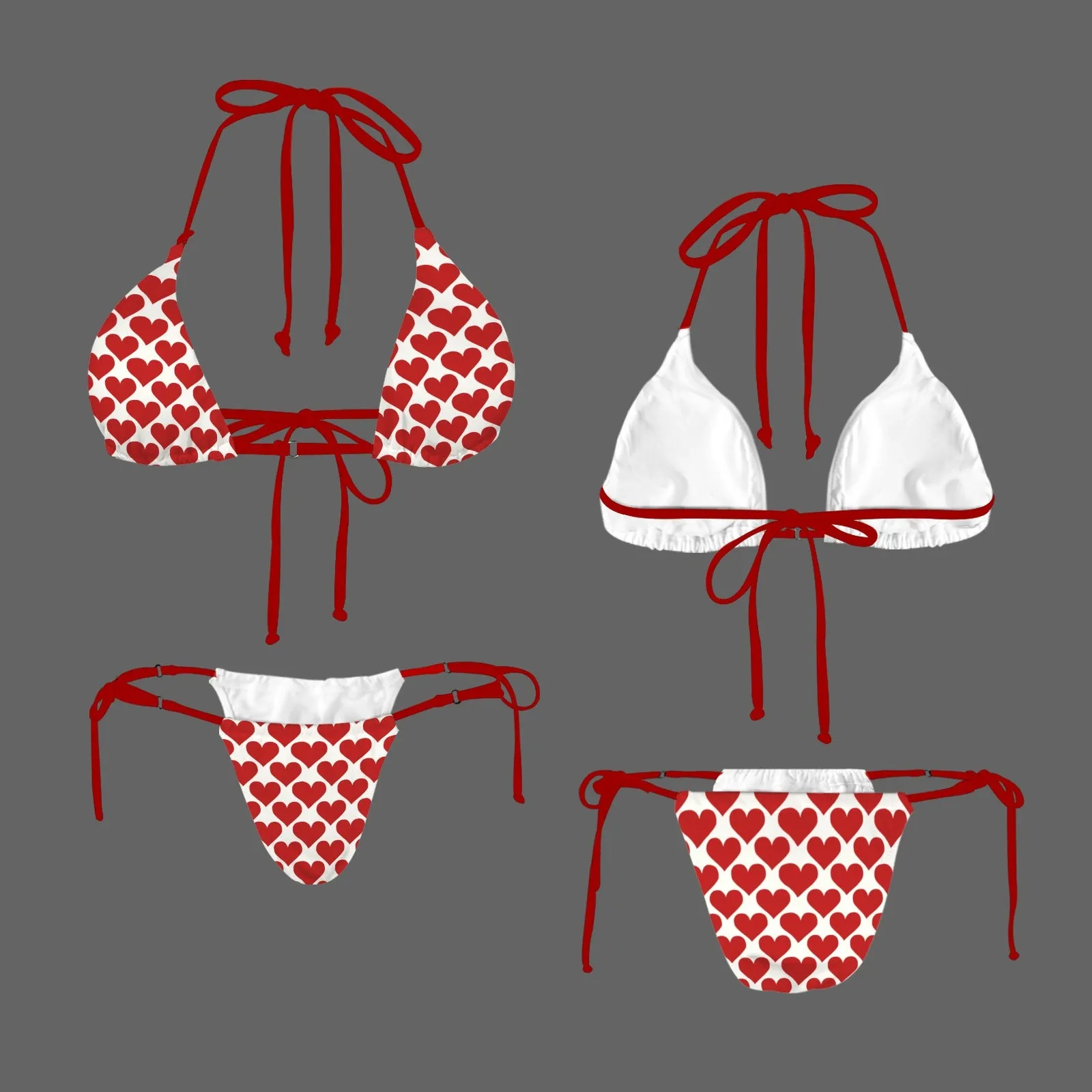 Vampire Art Glam Halter String Bikini Swimsuit Set - Hearts