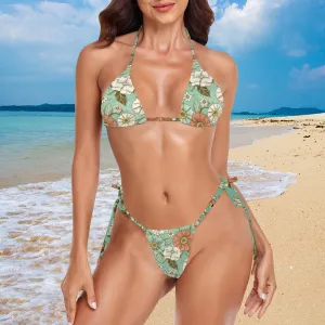 Vampire Art Glam Halter String Bikini Swimsuit Set - Surfy Flowers in Mint