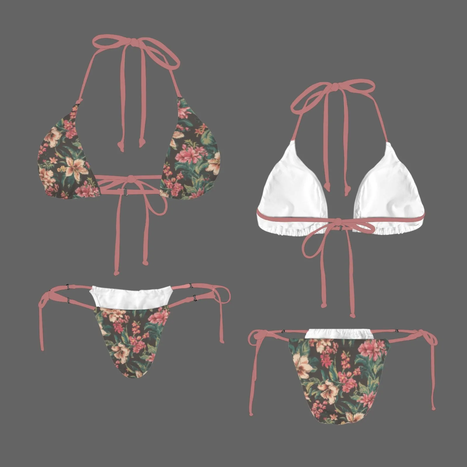 Vampire Art Glam Halter String Bikini Swimsuit Set - Vintage Surf Florals