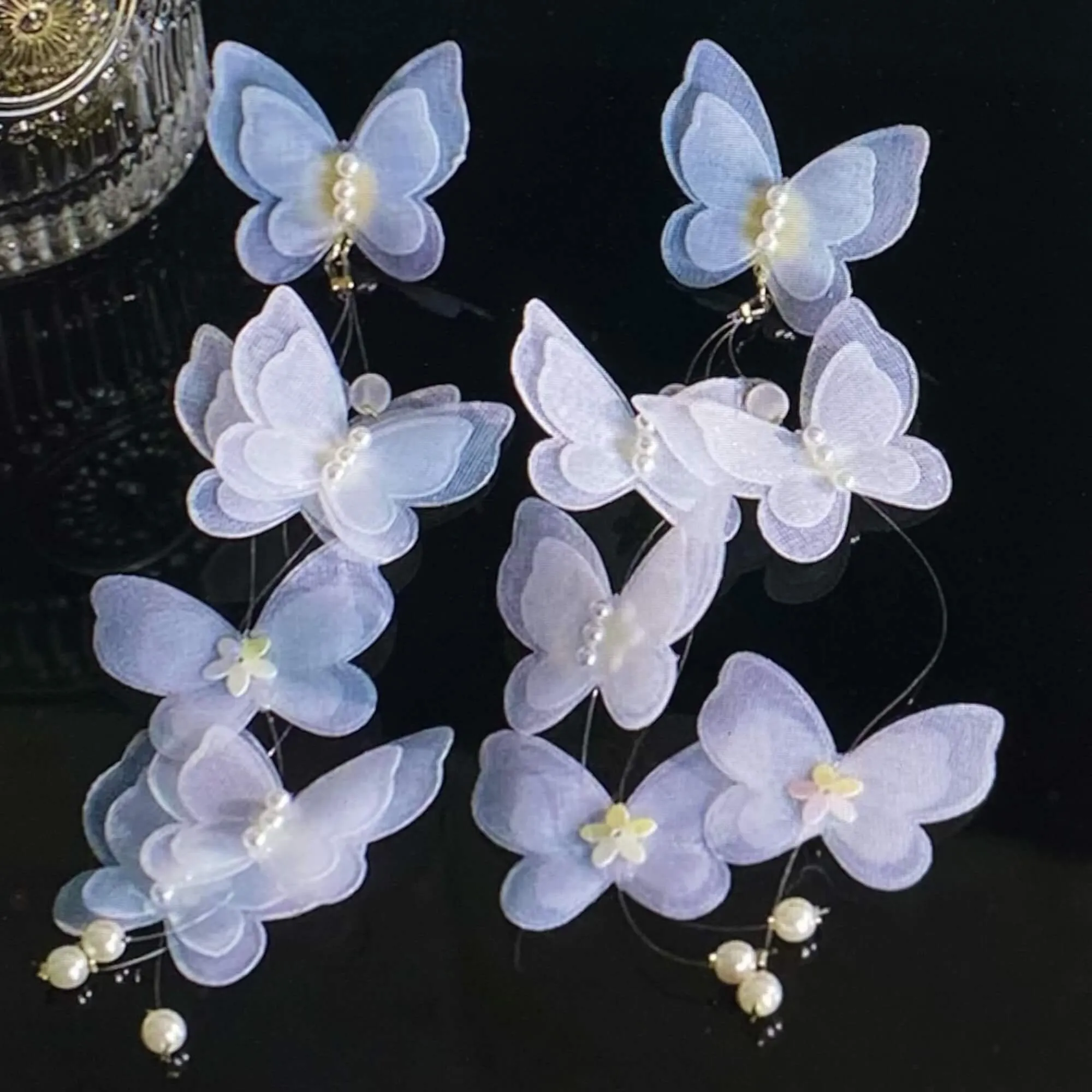 White Butterfly Pearls Long Tassel Earrings