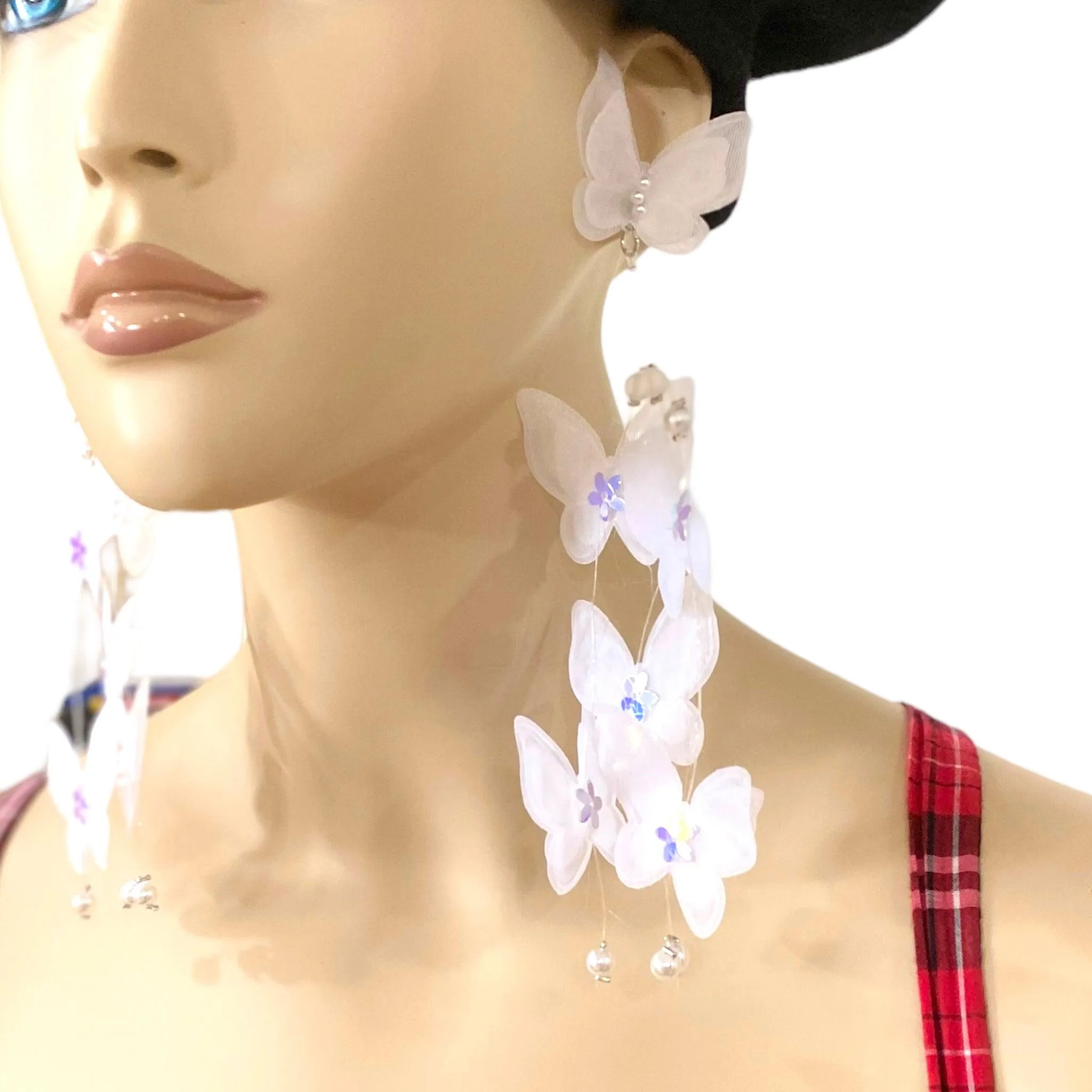 White Butterfly Pearls Long Tassel Earrings