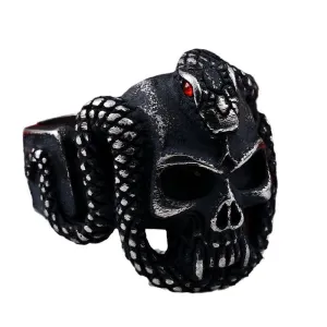 Wholesale Zircon-Studded Python Skull Ring in Stainless Steel for Men - European and American Alternative Titanium Steel Design