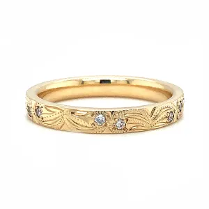 Yellow Gold & Diamond Engraved Band - "Lily"