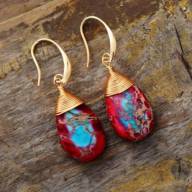 Yuingin Red Blue Jasper Drop Earrings