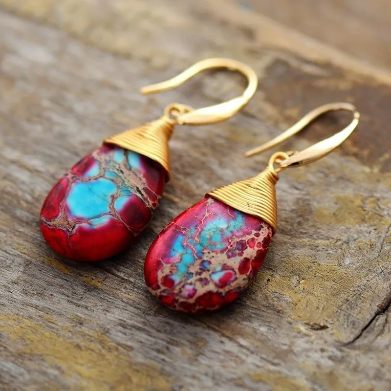 Yuingin Red Blue Jasper Drop Earrings