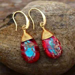 Yuingin Red Blue Jasper Drop Earrings